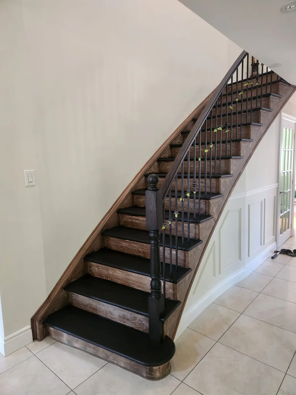 Before — original hardwood staircase before Sigma Painting refinishing in Markham