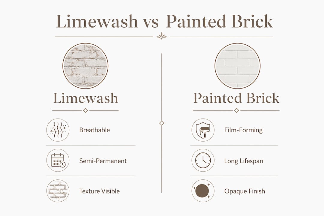 Infographic comparing limewash and painted brick