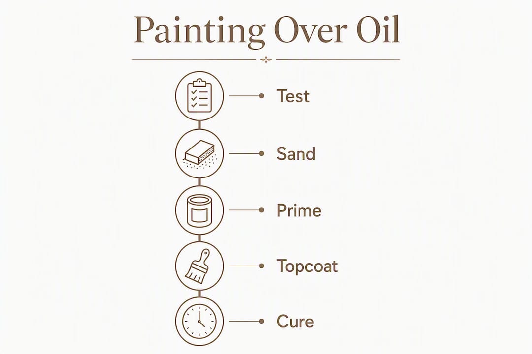 Infographic showing painting over oil paint steps