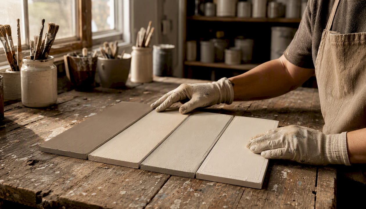 Close-up of paint sheen finish samples