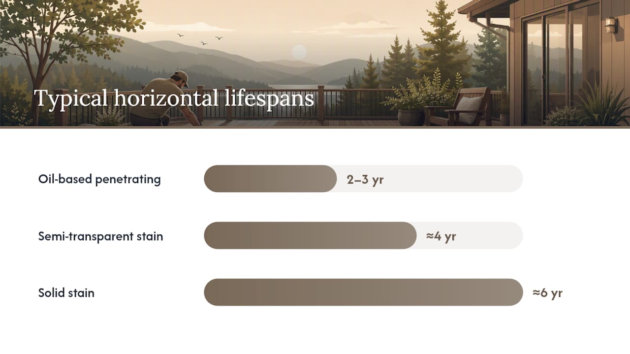 Comparison diagram of deck stain types and lifespans
