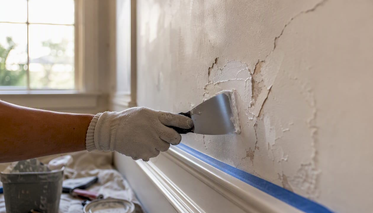 Drywall repair prep on interior wall